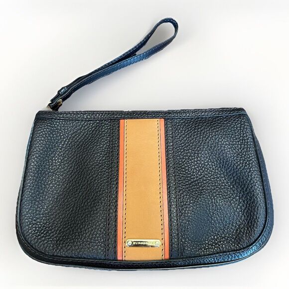 Burberry Calf Leather Dark Brown Wristlet Zip Unisex Handbag Clutch Pouch Bag - Picture 2 of 16